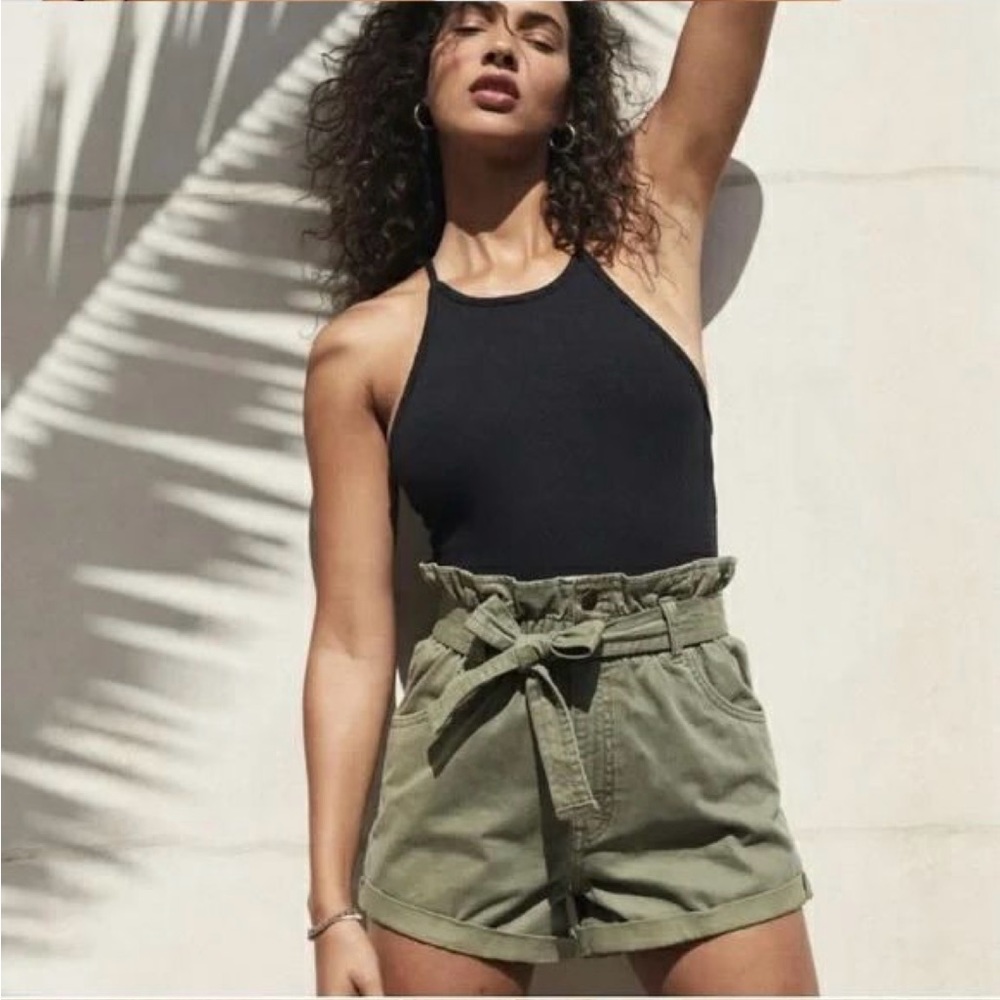 Abercrombie linen blend paper bag, shorts, army green small